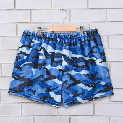 Top Trenz Blue Camo Fuzzy Lounge Shorts Apparel
