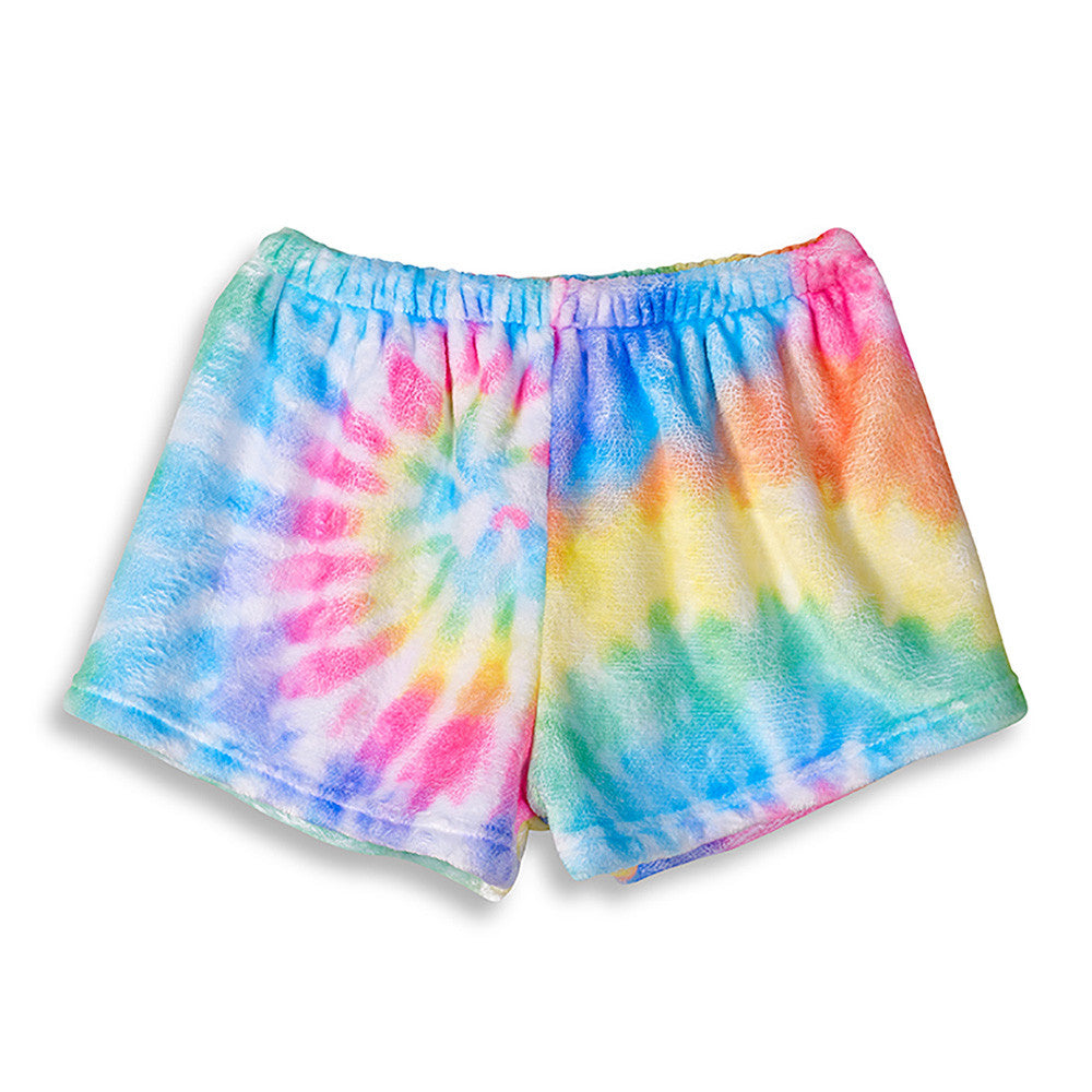 Top Trenz Pastel Delight Tie Dye Fuzzy Loungewear Shorts Apparel