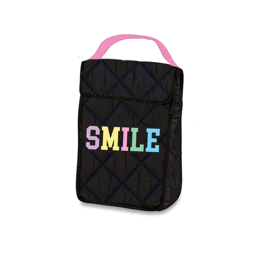 Top Trenz Trendy Black Printed Puffer Insulated Snack Bag Bags