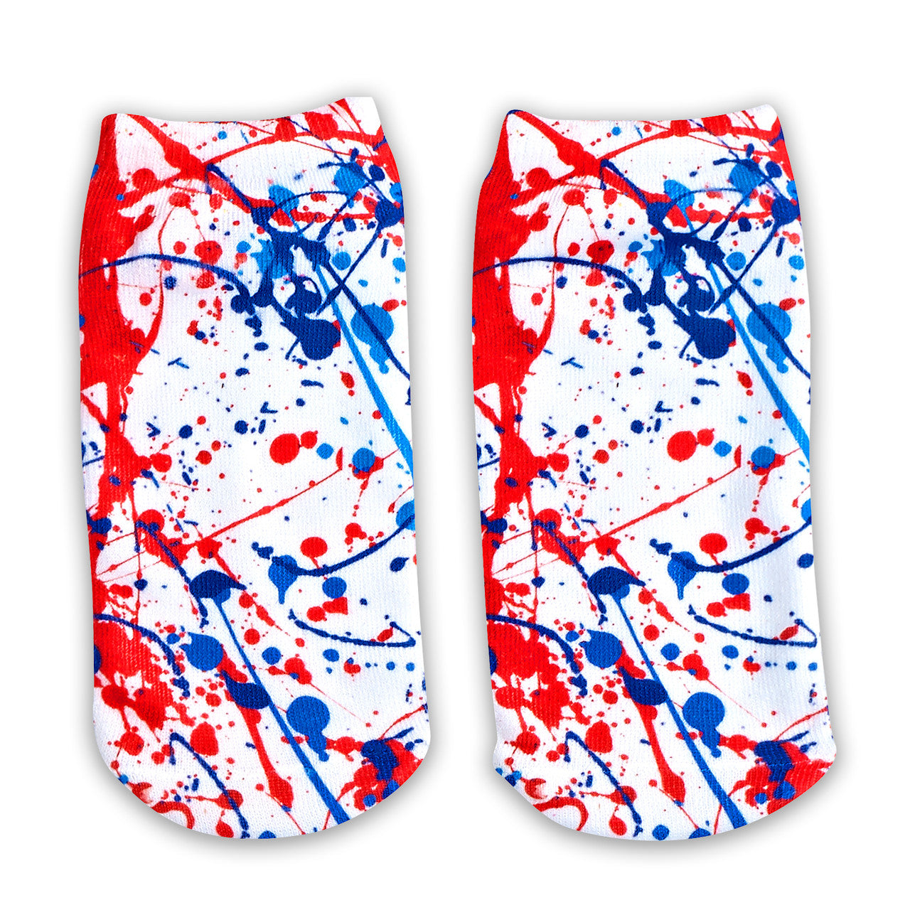 Top Trenz Ankle Socks- Red White and Blue Splatter Apparel