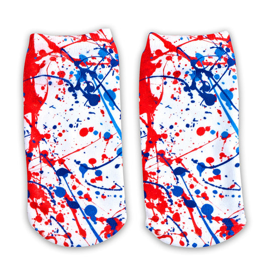 Top Trenz Ankle Socks- Red White and Blue Splatter Apparel