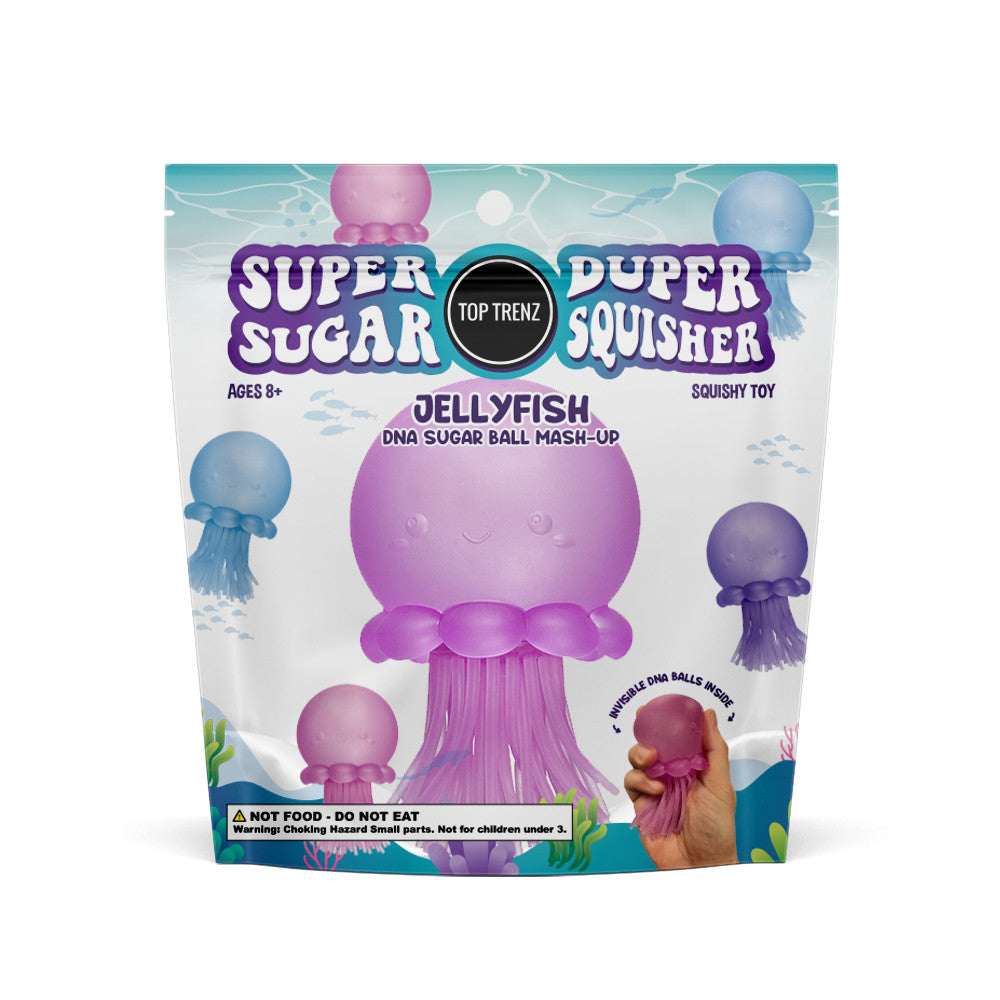 Top Trenz Super Duper Sugar Squisher – Jellyfish Squishy Fidget Toy - Sensory DNA Ball with Stretchy Tentacles Toys