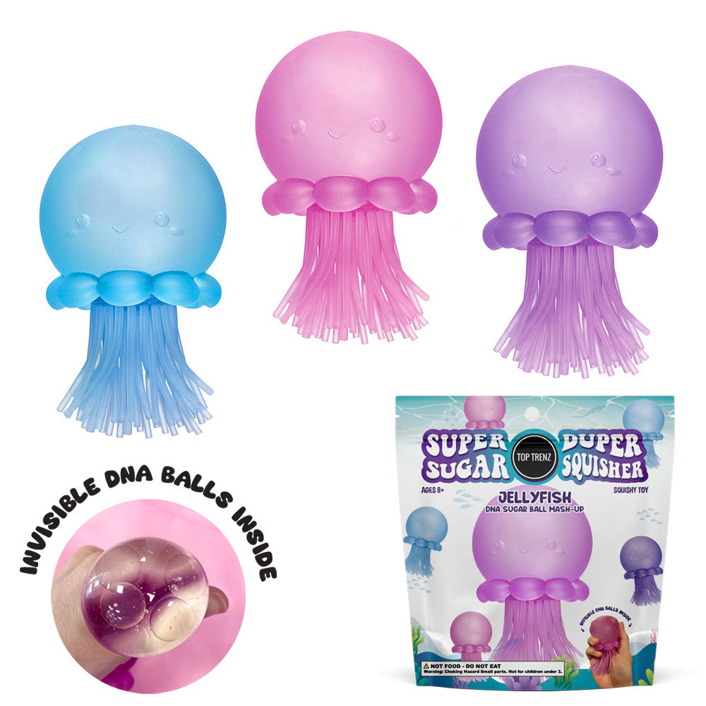 Top Trenz Super Duper Sugar Squisher – Jellyfish Squishy Fidget Toy - Sensory DNA Ball with Stretchy Tentacles Toys
