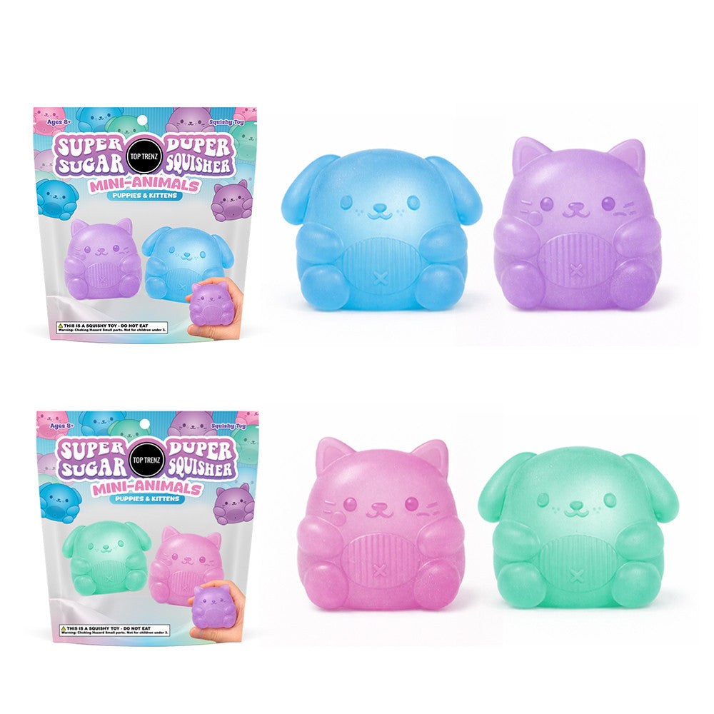 Top Trenz Mini Sugar Squishy 2-Pack - Puppies & Kittens - Super Duper Sugar Squishers Toys