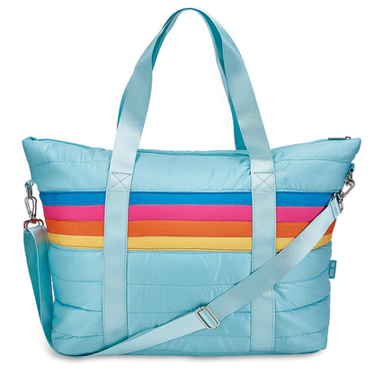 Top Trenz Blue Puffer Retro Stripe Tote Bag – Trendy, Lightweight & Stylish Carryall Bags