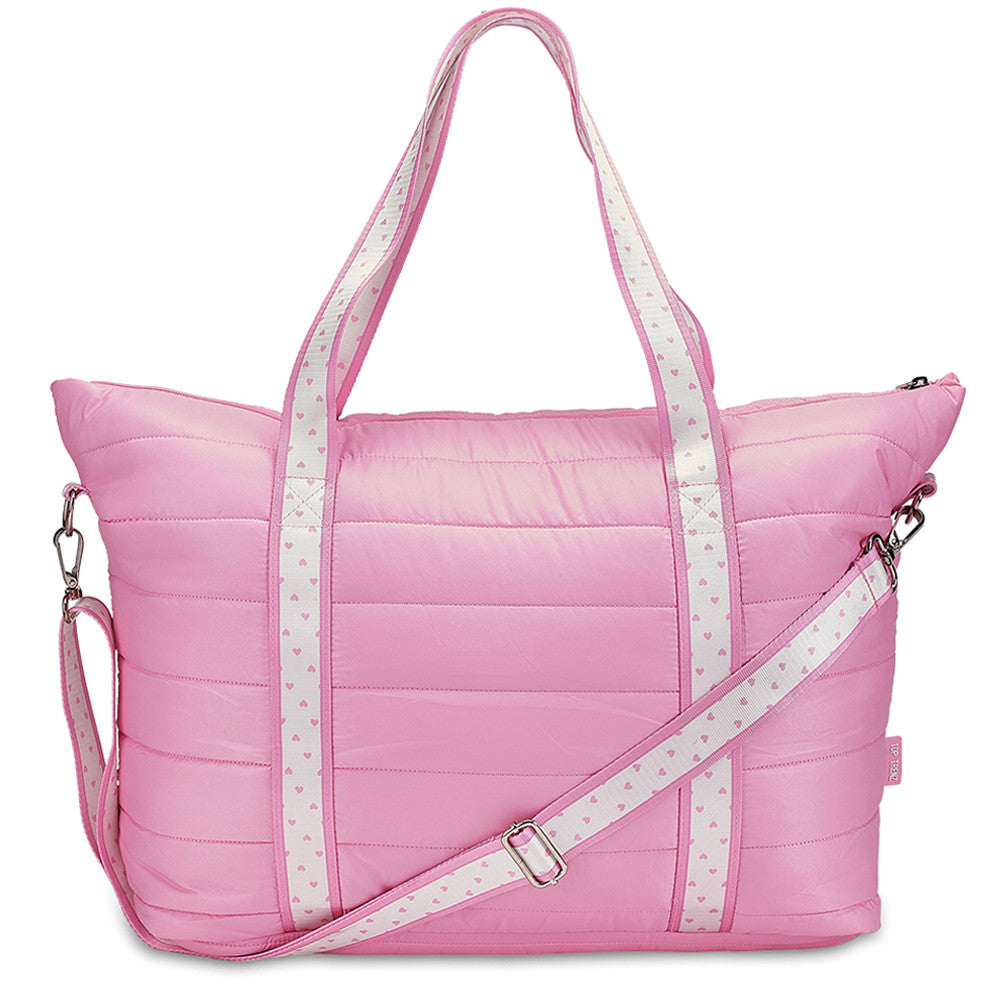 Top Trenz Trendy Pink Puffer Tote Bag – Heart Strap Shoulder Bag Bags|Holiday