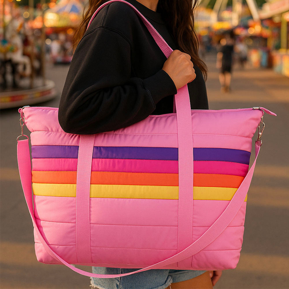Top Trenz Pink Puffer Tote Weekender Bag For Kids And Tweens Bags
