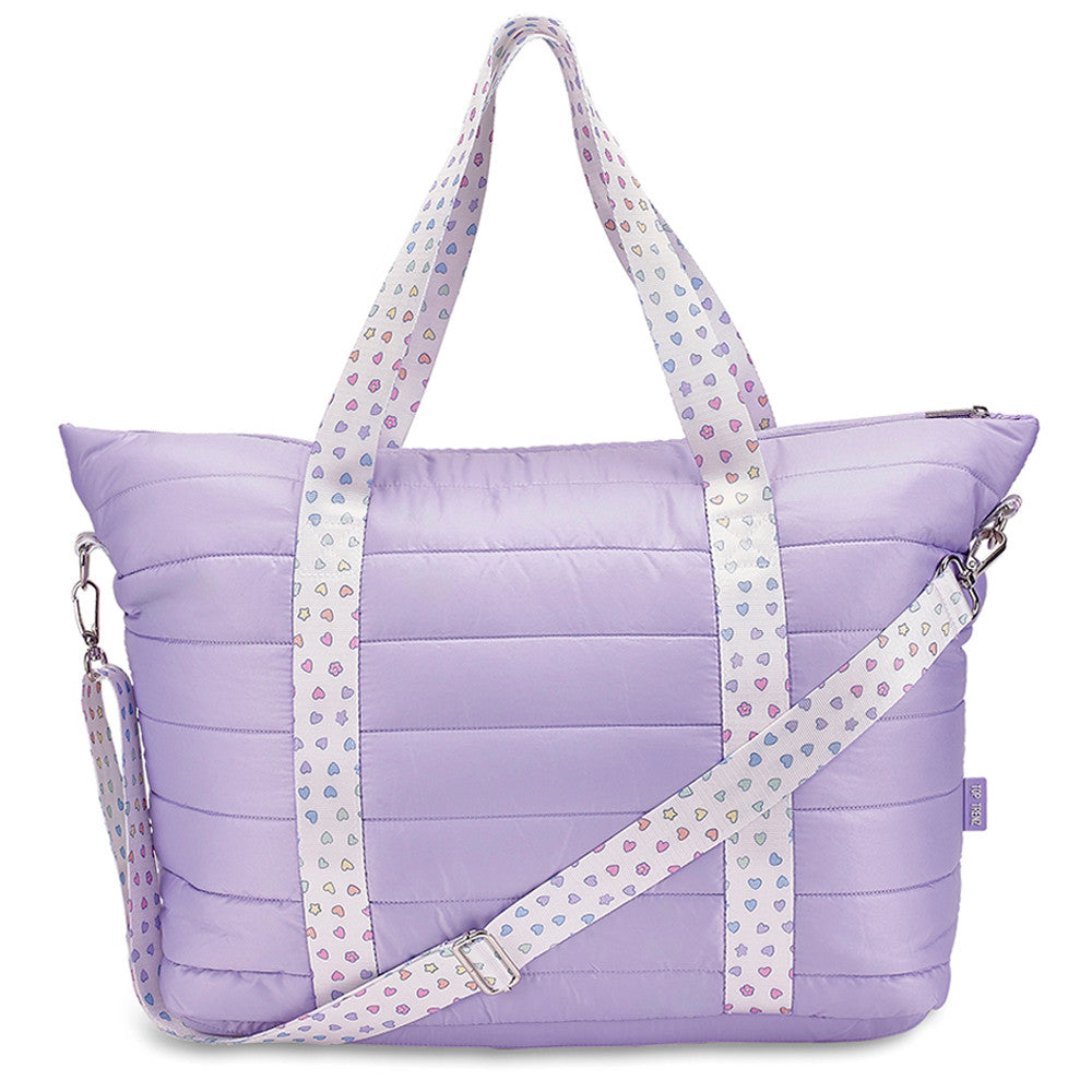 Top Trenz Purple Quilted Puffer Tote – Colorful Heart Strap Travel Bag Bags|Holiday