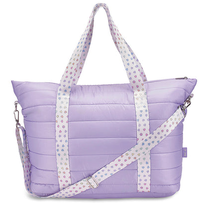Top Trenz Purple Quilted Puffer Tote – Colorful Heart Strap Travel Bag Bags|Holiday