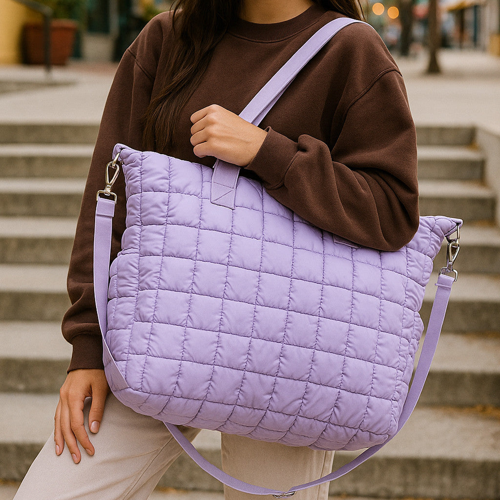 Top Trenz Purple Scrunchie Weekender Tote – Stylish & Spacious Travel Bag Bags