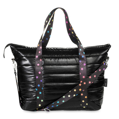 Top Trenz Amazing Black Puffer Tote With Decorative Straps Bags
