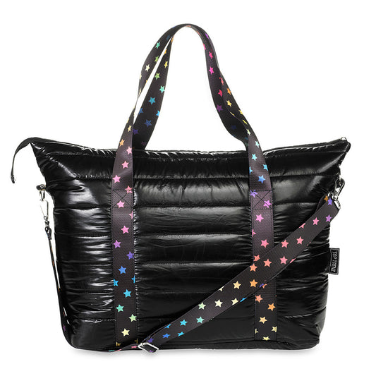 Top Trenz Amazing Black Puffer Tote With Decorative Straps Bags