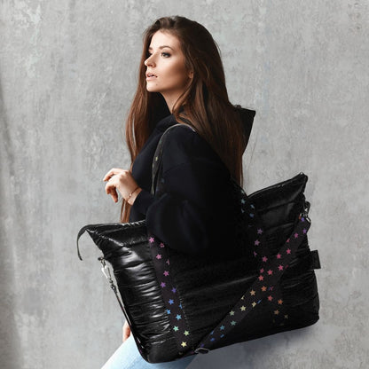 Top Trenz Amazing Black Puffer Tote With Decorative Straps Bags